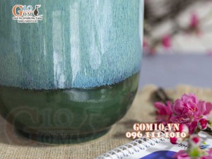 Lọ hoa dáng xoài, men hỏa biến lam ngọc, cao 30cm