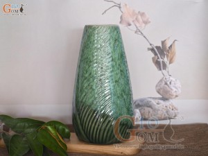 Lọ hoa gân lá men hỏa biến cẩm thạch, cao 28cm