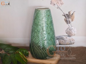 Lọ hoa gân lá men hỏa biến cẩm thạch, cao 28cm