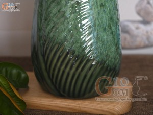 Lọ hoa gân lá men hỏa biến cẩm thạch, cao 28cm