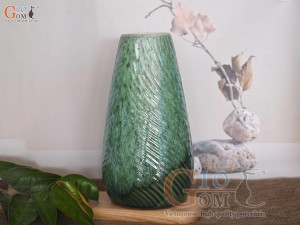 Lọ hoa gân lá men hỏa biến cẩm thạch, cao 28cm