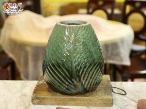 Lọ hoa gân lá thấp men hỏa biến cẩm thạch, cao 18cm