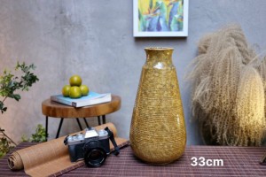 Lọ hoa giả vuốt men gấm vàng cổ thon, cao 33cm