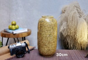 Lọ hoa giả vuốt men gấm vàng dáng trụ tròn, cao 30cm