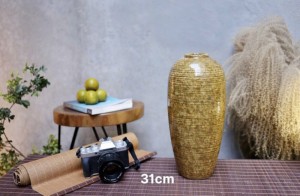 Lọ hoa giả vuốt men gấm vàng miệng tròn, cao 31cm