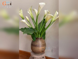 Lọ hoa gốm dáng vò béo vân sóng, cao 24cm