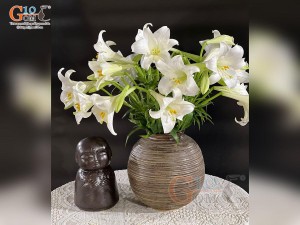 Lọ hoa gốm dáng vò béo vân sóng, cao 24cm