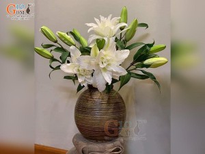 Lọ hoa gốm dáng vò béo vân sóng, cao 24cm