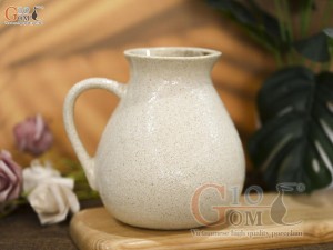 Lọ hoa gốm dáng bình sữa cao màu kem, cao 14cm