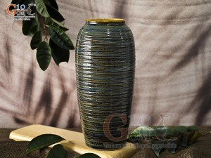 Lọ hoa dáng bom cổ nhỏ vân sóng màu rêu, cao 31cm