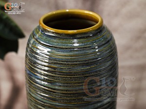 Lọ hoa dáng bom cổ nhỏ vân sóng màu rêu, cao 31cm