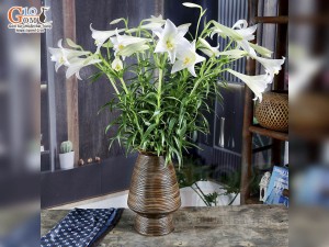 Lọ hoa gốm dáng chân thon vân sóng, cao 30cm
