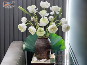 Lọ hoa gốm dáng chum miệng rộng ganh nâu, cao 31cm