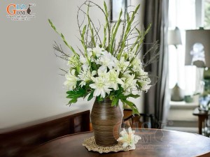 Lọ hoa gốm dáng chum thoi ganh nâu, cao 38cm