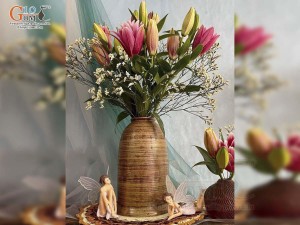 Lọ hoa gốm dáng chuông chân loe màu nâu, cao 29cm