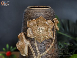 Lọ hoa gốm dáng chuông đắp nổi hoa Sen, cao 30cm