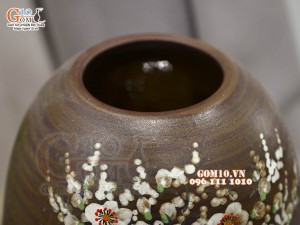 Lọ hoa gốm dáng chuông họa tiết Chim Hoa, cao 27cm