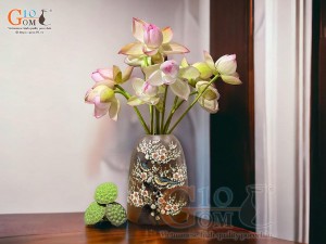 Lọ hoa gốm dáng chuông họa tiết Chim Hoa, cao 27cm