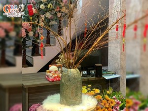 Lọ hoa gốm dáng chuông khắc hoa Phù Dung, cao 29cm