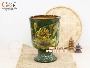Lọ hoa gốm dáng cốc họa tiết hoa Sen, cao 23cm