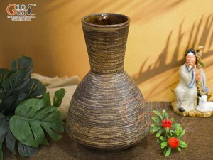 Lọ hoa gốm dáng đầm màu nâu, cao 32cm