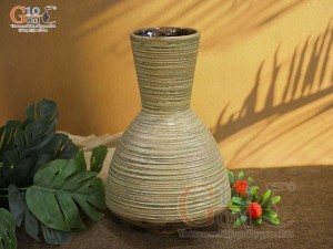 Lọ hoa gốm dáng đầm màu nâu rêu, cao 32cm