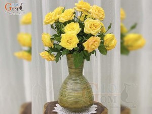 Lọ hoa gốm dáng đầm màu nâu rêu, cao 32cm