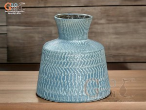 Lọ hoa gốm dáng đầm xanh rêu bé, cao 19cm