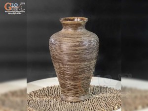 Lọ hoa gốm vàng dáng đùi dế màu, cao 33cm