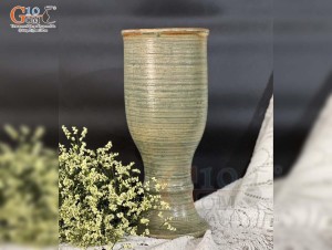 Lọ hoa gốm dáng ly màu nâu rêu, cao 35cm