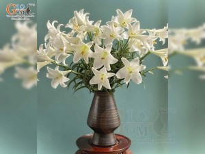 Lọ hoa gốm dáng ly rượu màu nâu, cao 29cm