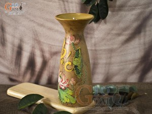 Lọ hoa gốm dáng miệng loe chữ Phúc vẽ hoa Sen, cao 29,5cm