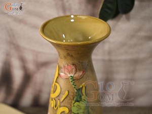 Lọ hoa gốm dáng miệng loe chữ Phúc vẽ hoa Sen, cao 29,5cm