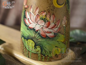 Lọ hoa gốm dáng miệng loe chữ Phúc vẽ hoa Sen, cao 29,5cm