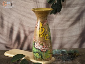Lọ hoa gốm dáng miệng loe chữ Phúc vẽ hoa Sen, cao 29,5cm