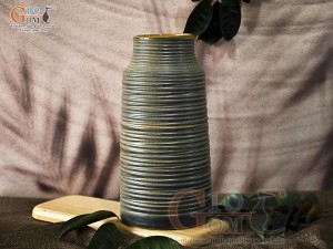 Lọ hoa dáng ống trụ vân sóng màu rêu, cao 30cm