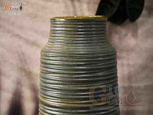 Lọ hoa dáng ống trụ vân sóng màu rêu, cao 30cm