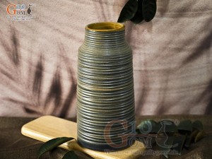 Lọ hoa dáng ống trụ vân sóng màu rêu, cao 30cm