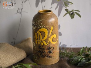 Lọ hoa gốm dáng ống trụ vẽ chữ Phúc, cao 26cm