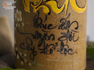 Lọ hoa gốm dáng ống trụ vẽ chữ Phúc, cao 26cm