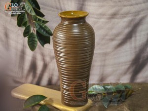 Lọ hoa gốm dáng ống vân sóng, cao 35cm