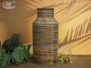 Lọ hoa gốm dáng phích màu nâu rêu, cao 33cm
