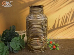 Lọ hoa gốm dáng phích màu nâu rêu, cao 33cm