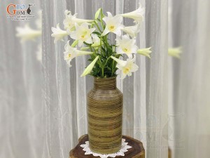 Lọ hoa gốm dáng phích màu nâu rêu, cao 33cm