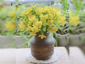 Lọ hoa gốm dáng thấp màu nâu, cao 18cm