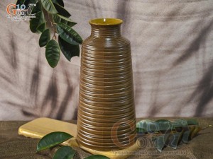 Lọ hoa gốm dáng trụ cổ nhỏ vân sóng, cao 33cm