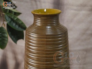 Lọ hoa gốm dáng trụ cổ nhỏ vân sóng, cao 33cm