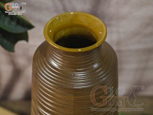 Lọ hoa gốm dáng trụ cổ nhỏ vân sóng, cao 33cm