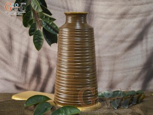 Lọ hoa gốm dáng trụ cổ nhỏ vân sóng, cao 33cm