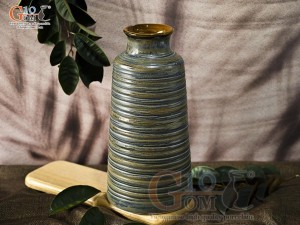 Lọ hoa dáng trụ cổ nhỏ vân sóng màu rêu, cao 33cm
